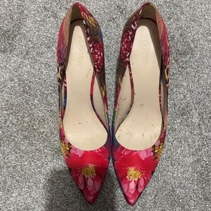 Nine West Floral Pointed-Toe Pumps in Red and Pink